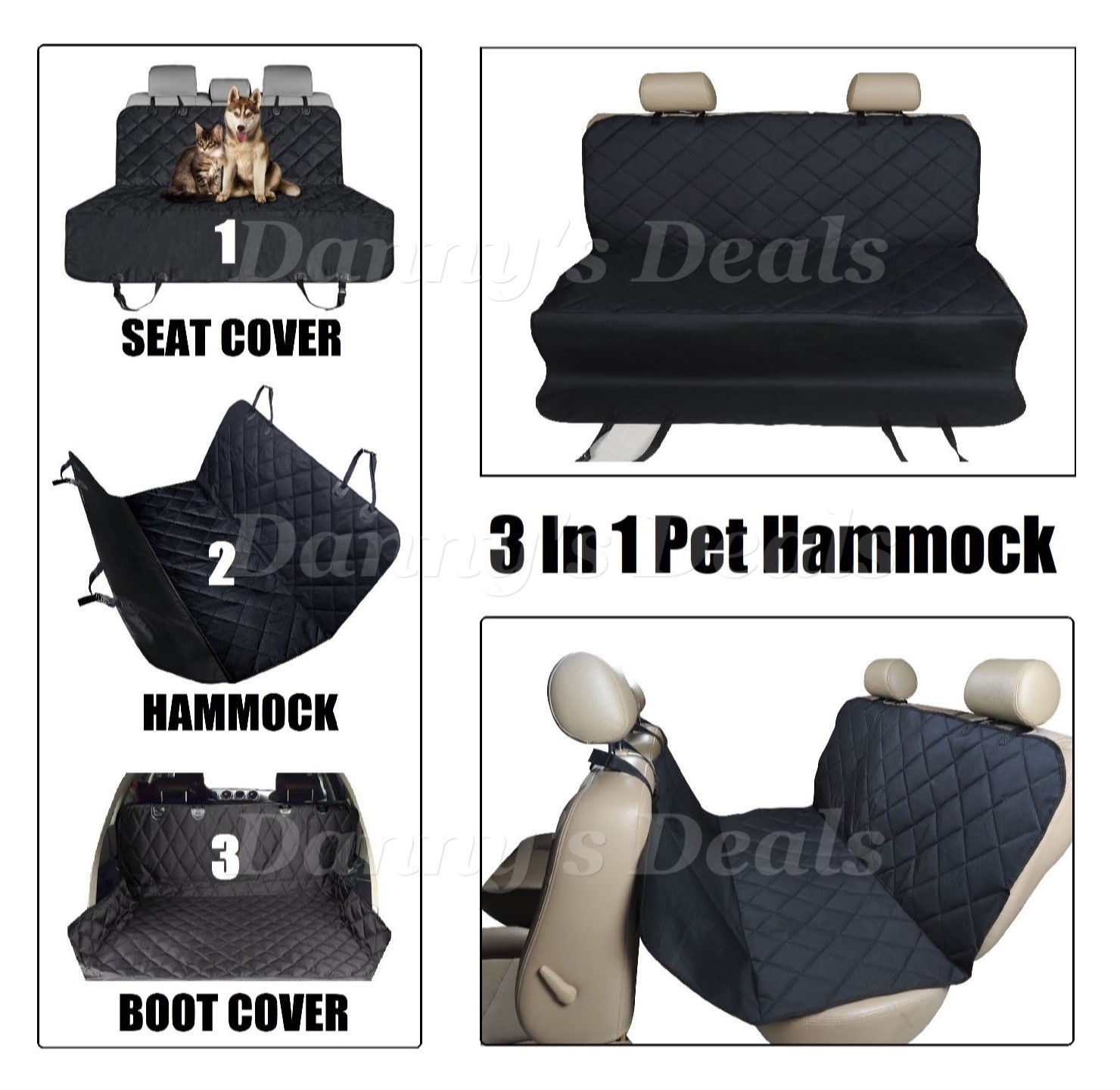 3in1 Black Quilt Pet Seat Cover Dog For Mini Countryman John Cooper
