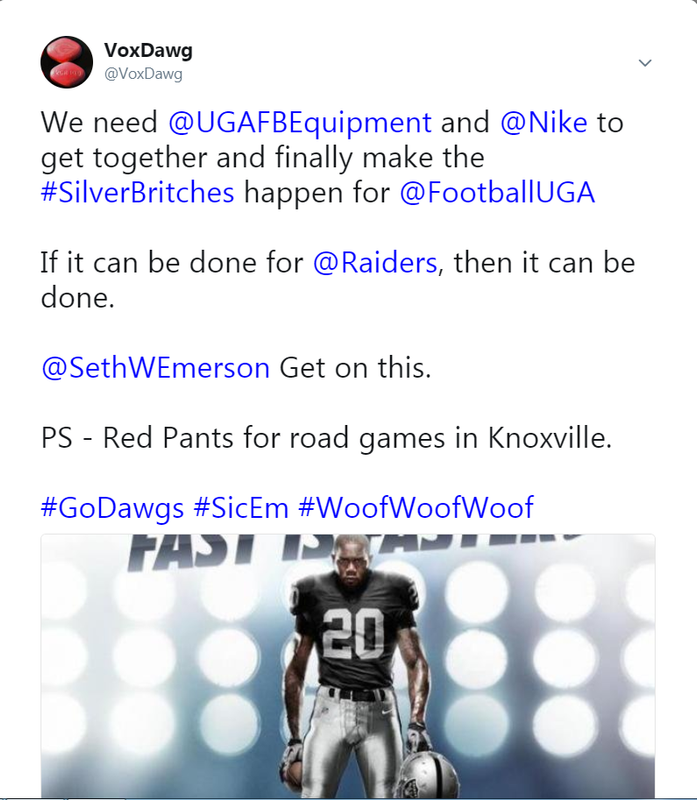 Uniform update Georgia: Bring back the silver britches, not grey