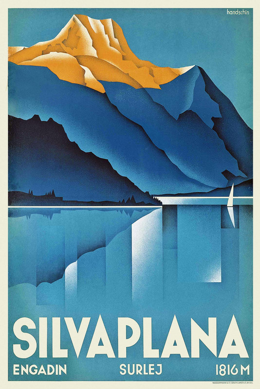Vintage Art Deco Swiss Travel Poster Silvaplana 1930s Mountains Lake Retro Print Ebay